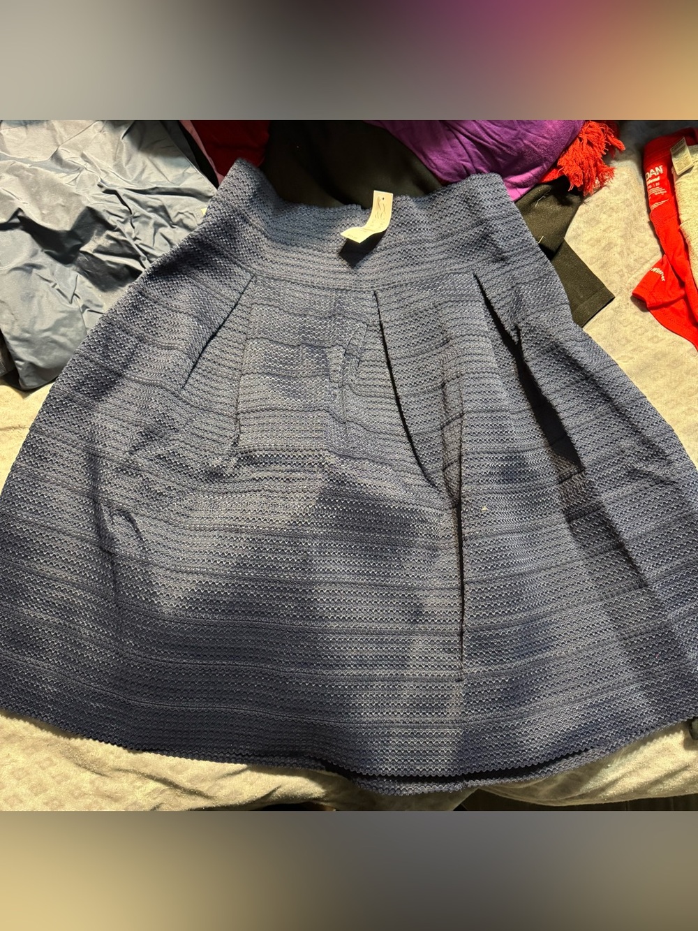 New York & Company Navy Textured Circle Skirt (NWT) pull up style
